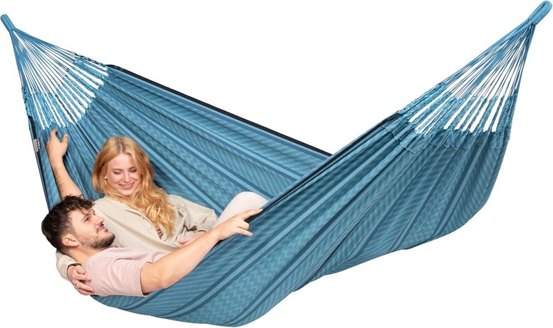 LA SIESTA Flora Double Organic Cotton Classic Swing Hammock (Size L - 160 cm) (Blue zebra) - Image 3
